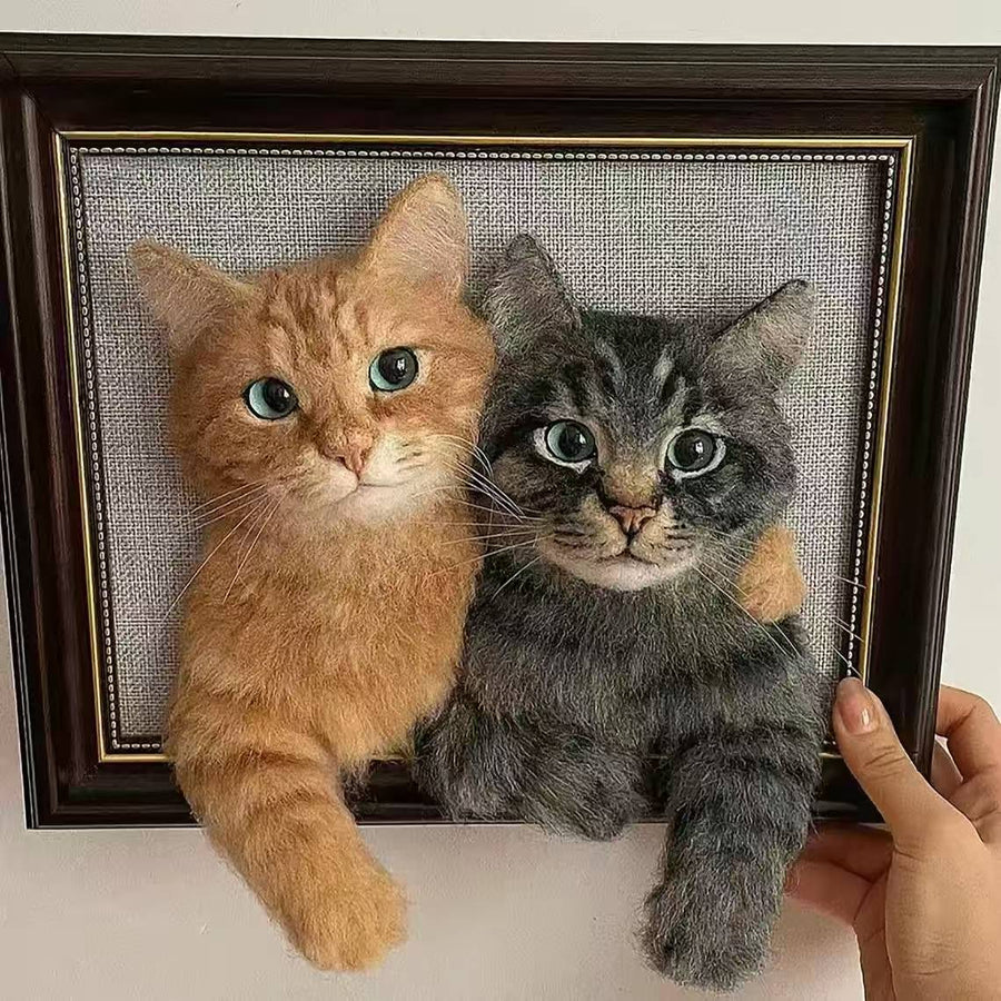 Custom Needle Felted Cat Portrait – Handmade Pet Memorial Gift, Pet Loss Gift, Personalized Cat Art