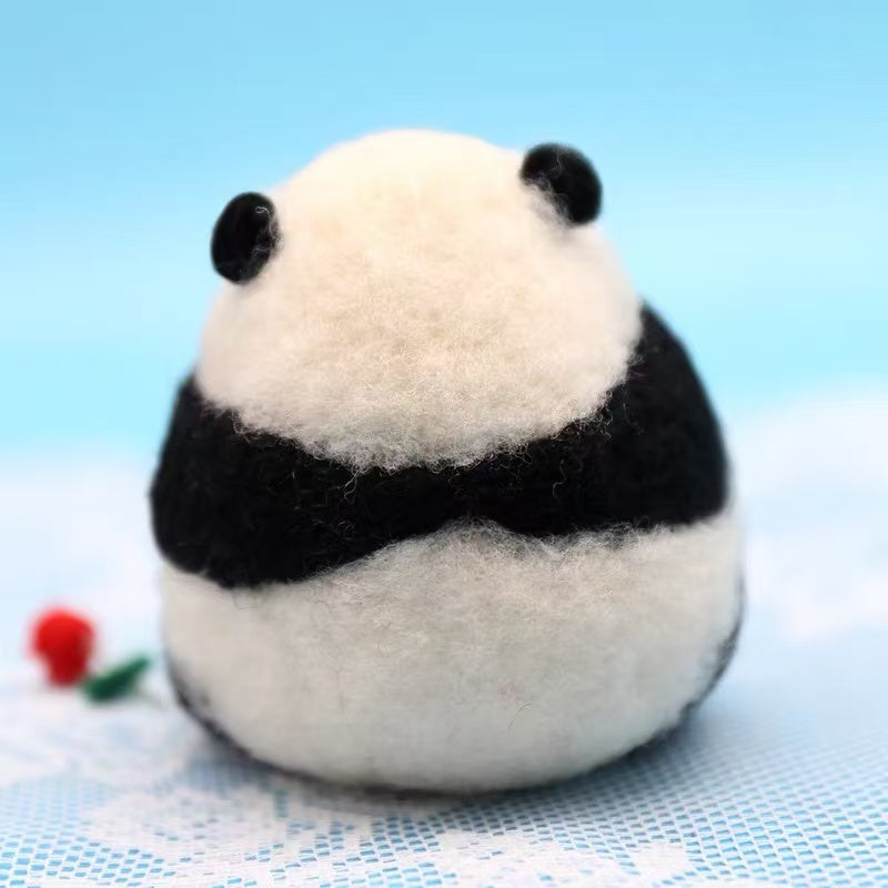 Handmade Wool Felted Panda Figurine with Rose — Palm-Sized Keepsake