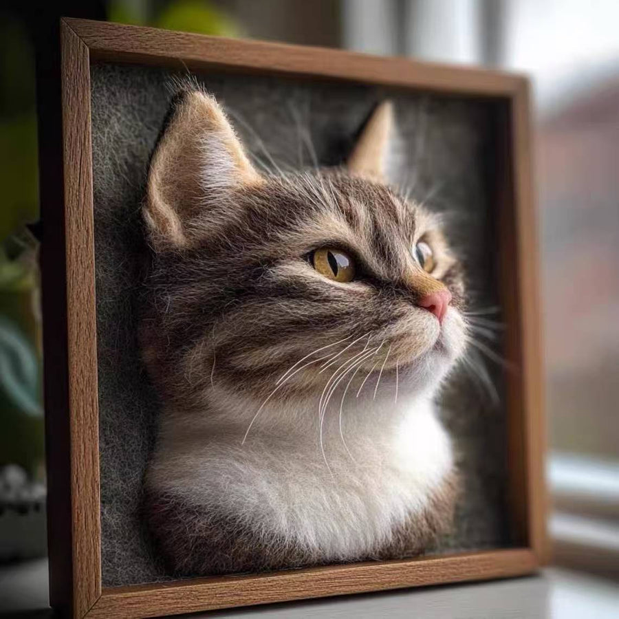 Custom Needle Felted Cat Portrait – Handmade Pet Memorial Gift, Pet Loss Gift, Personalized Cat Art