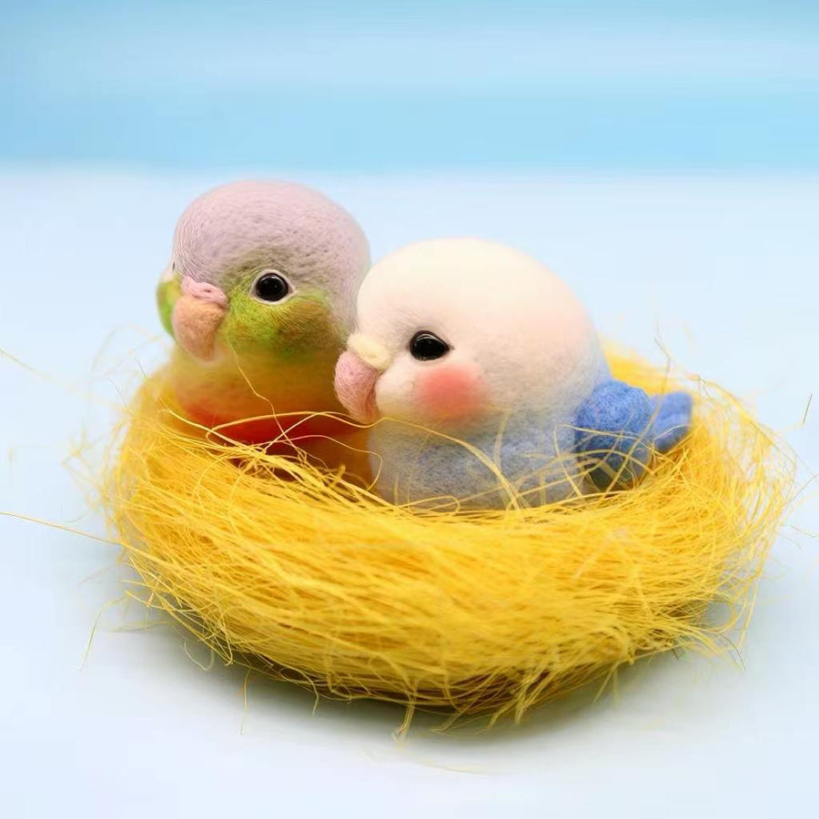 Handmade Wool Felted Lovebird Figurine — Miniature Songbird Keepsake